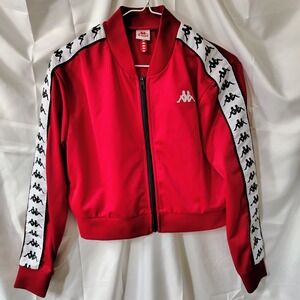Kappa Red Track Jacket Cropped Y2K Streetwear Athleisure Logo Tape Women's M